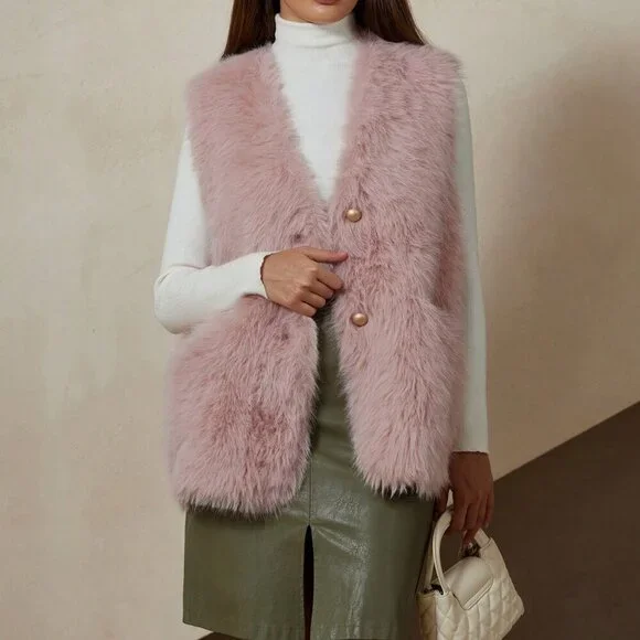 Pink Casual Women's Soft & Delicate Faux Mink Vest - Picture 5 of 7